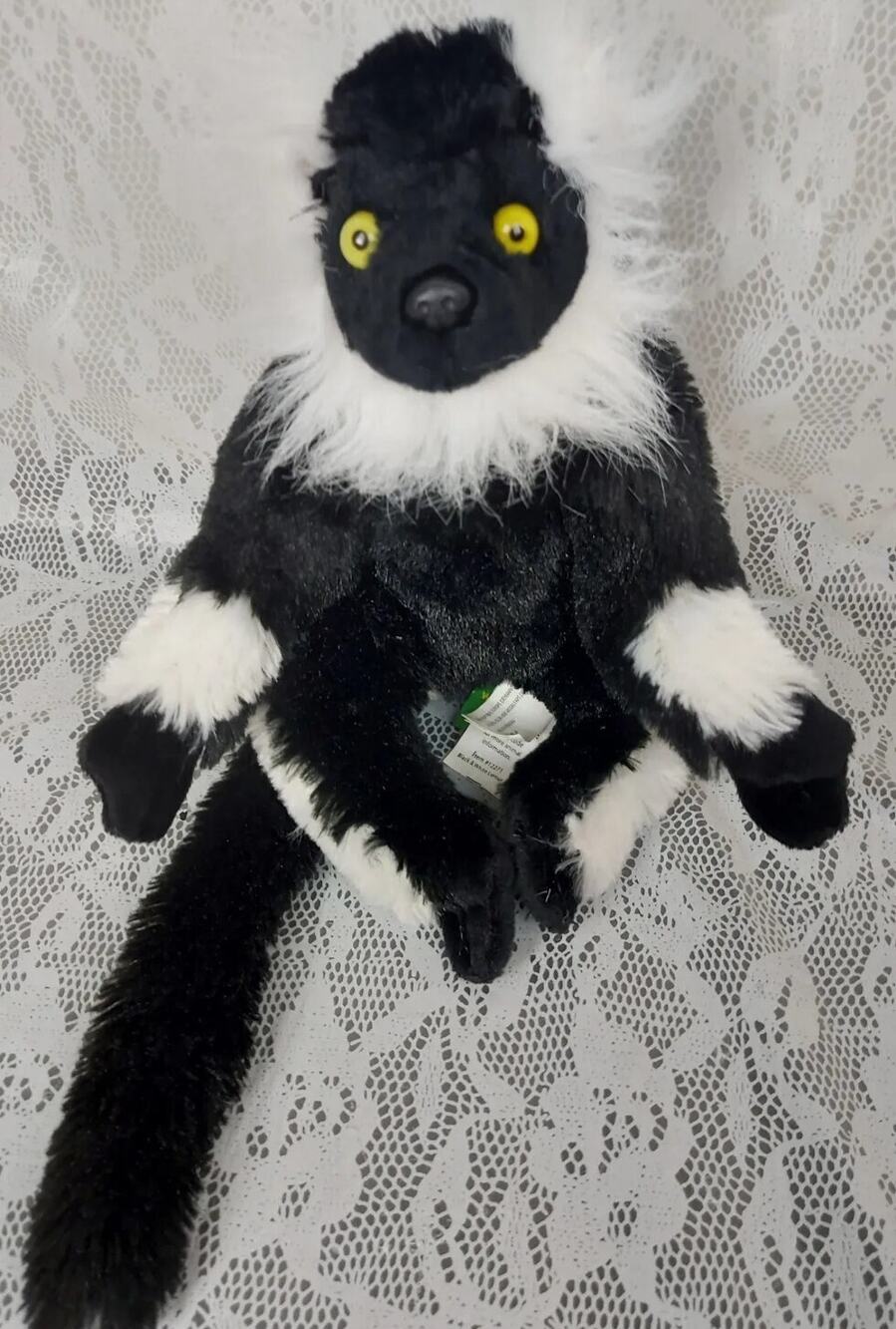 Wild Republic Lemur Plush Monkey Black White Kids Zoo 10" Stuffed Plushie Toy